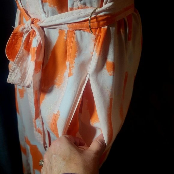 DKNY Orange/White Sleeveless Abstract V-Neck Maxi Sundress Size XL - Picture 5 of 13